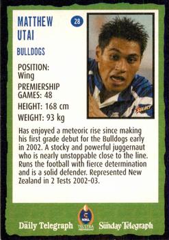2004 Daily Telegraph NRL #28 Matthew Utai Back